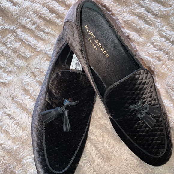 KURT GEIGER DRESS SHOES IN QUILTED FABRIC BROWN SZ 13 MED WITH TASSELS LEATHER - Picture 1 of 5